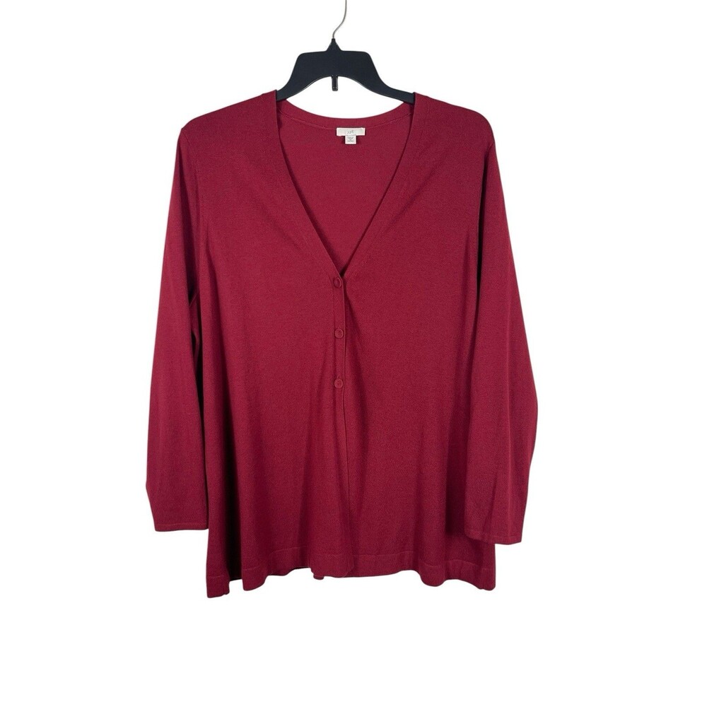 J. Jill Berry 2X Cardigan Wool Blend Soft Long Sleeve V-neck Sweater